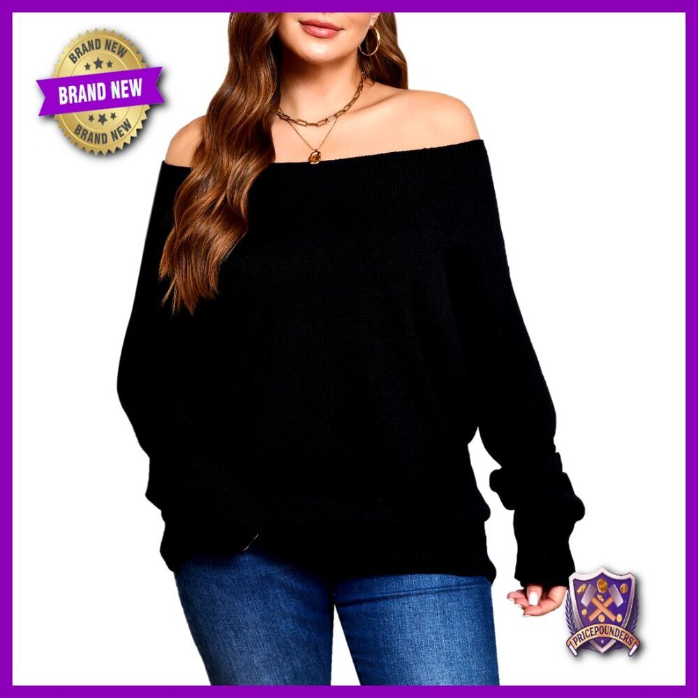 Plus Size Off Shoulder Pullover Sweater Long Sleeve Loose Tunic Top